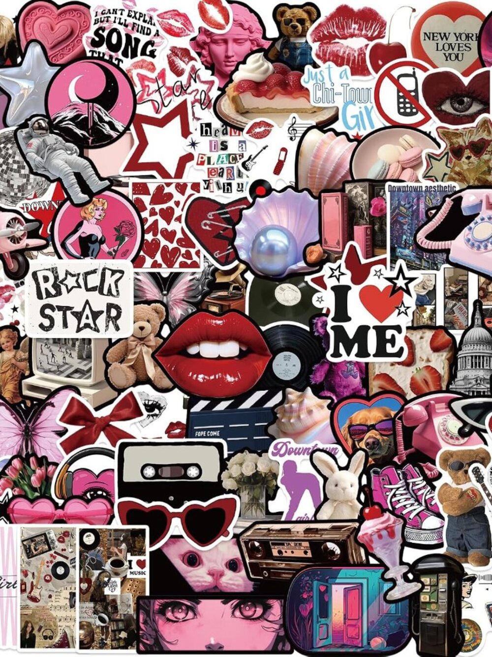 100pcs Aesthetic Stickers | Downtown Girls Y2K Retro Sticker | Cool 2000s Cyber